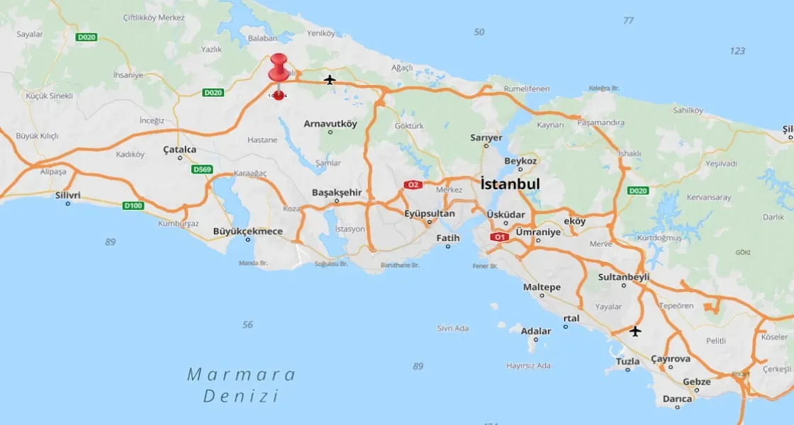 For sale, land opposite the Emlak Konut project and directly on the Istanbul Canal in Arnavutkoy, Dursunköy. | L219